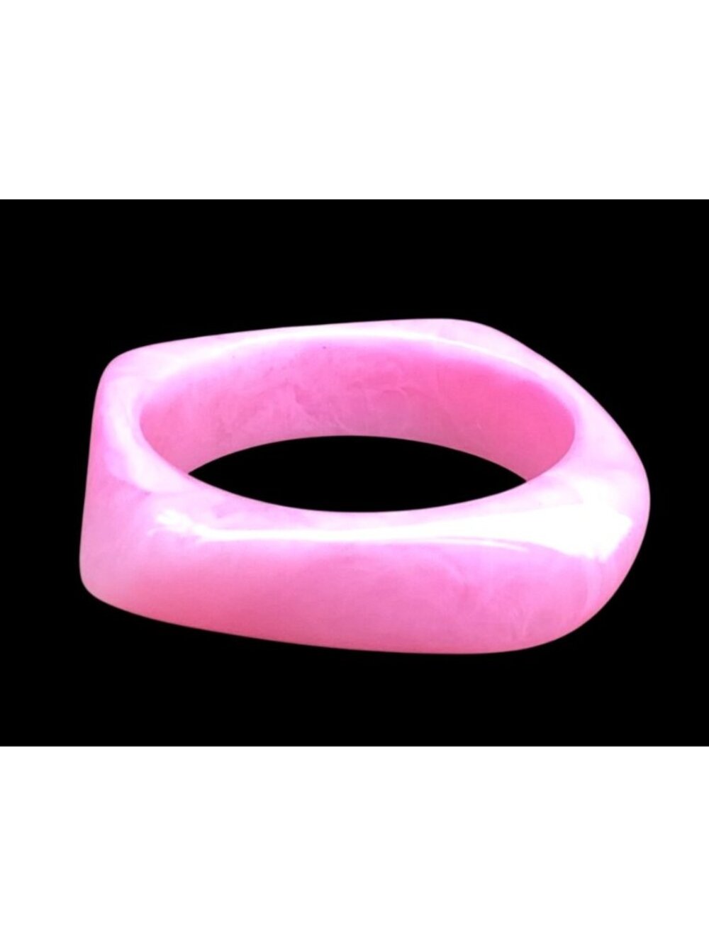 Chunky Squared Asymmetric Lucite Bangle Bracelet Subtly Marbled Barbiecore Pink - Picture 6 of 7